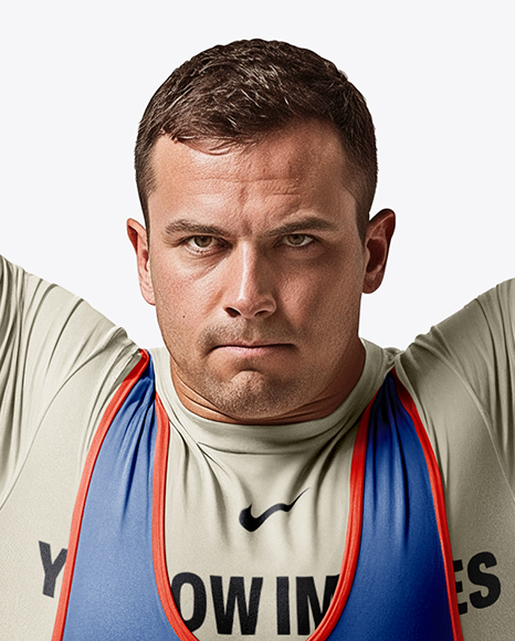Man Wearing Weightlifing Suit with Barbell Mockup