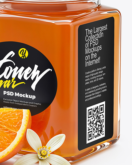 Square Glass Jar with Orange Blossom Honey Mockup