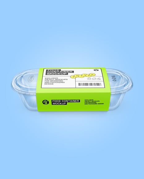 Clear Plastic Food Container in Paper Sleeve Mockup