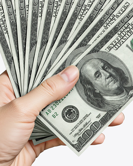 Ten Banknotes in a Hand Mockup