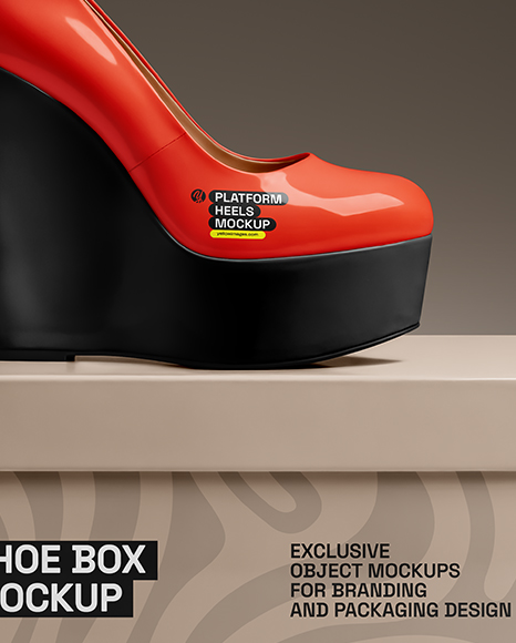 Wedge Heel Shoe with Shoe Box Mockup