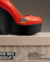 Wedge Heel Shoe with Shoe Box Mockup