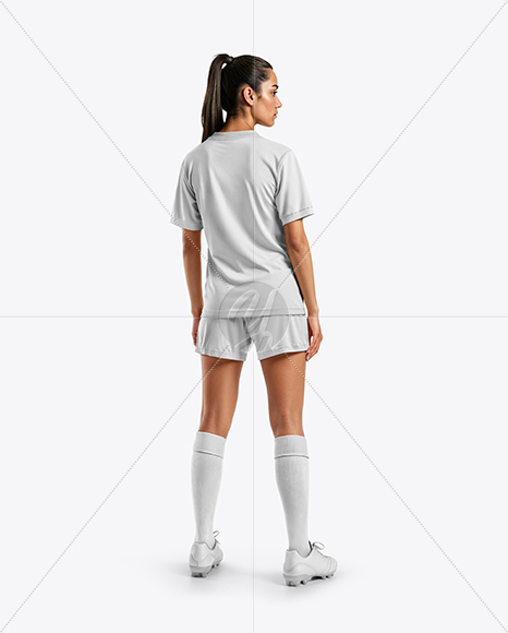 Female Soccer Player Wearing Jersey and Shorts Mockup
