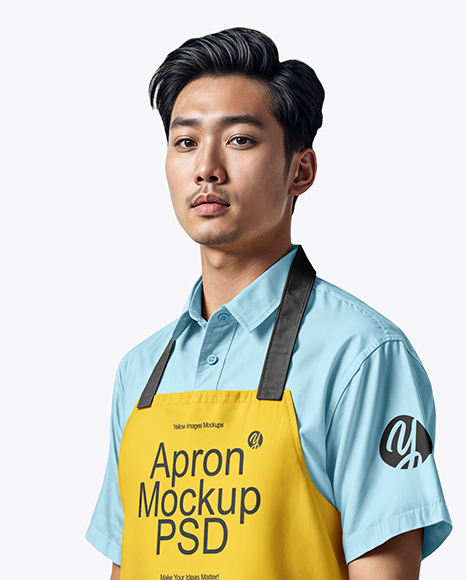 Asian Man Wearing Apron and Short Sleeve Shirt Mockup