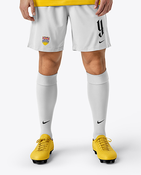 Soccer Player Wearing Long Sleeve Jersey and Shorts Mockup