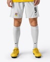 Soccer Player Wearing Long Sleeve Jersey and Shorts Mockup