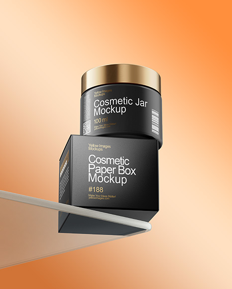 Matte Cosmetic Jars with Paper Box on the Glass Mockup - White box mockup