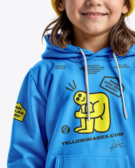 Boy Wearing a Hoodie and Beanie Hat Mockup