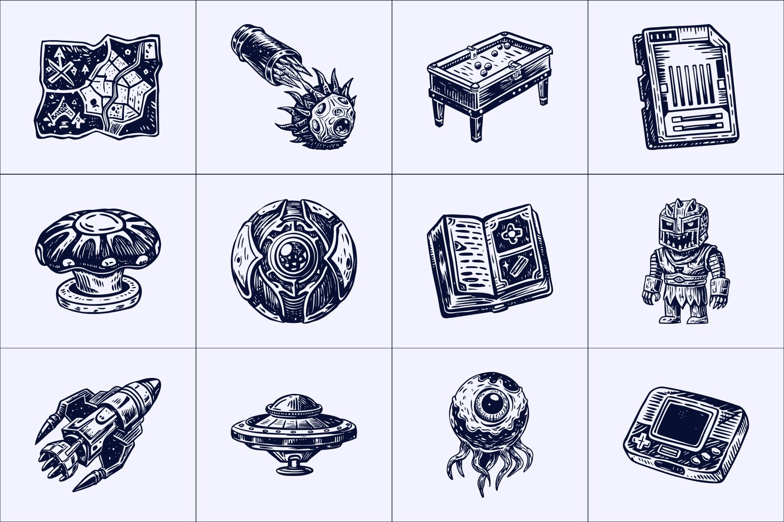 Vintage Game Illustration Set