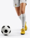 Female Soccer Player Wearing Jersey and Shorts Mockup