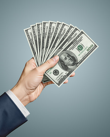 Ten Banknotes in a Hand Mockup