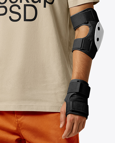 Skater in Protective Gear with Skateboard Mockup