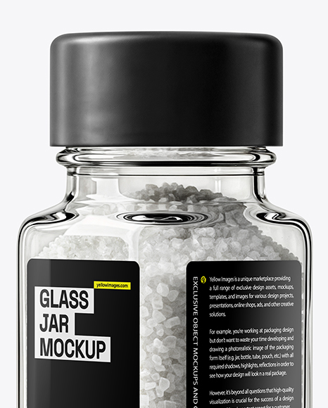 Square Glass Jar with Coarse Sea Salt Mockup