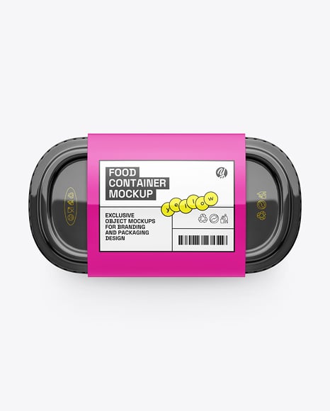 Glossy Plastic Food Container in Paper Sleeve Mockup