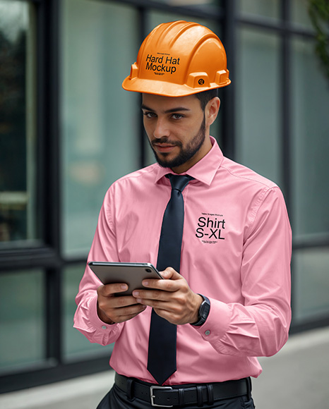 Man Wearing a Hard Hat Mockup - Presentation mockup
