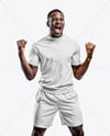 Black Man Wearing Raglan Soccer Jersey and Shorts Mockup