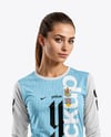 Female Soccer Goalkeeper Wearing Long Sleeve Jersey and Shorts Mockup