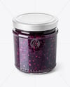 Clear Glass Jar with Blueberry Jam Mockup
