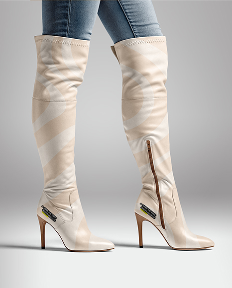 Pair of Over-The-Knee Boots on Women's Legs with Jeans Mockup