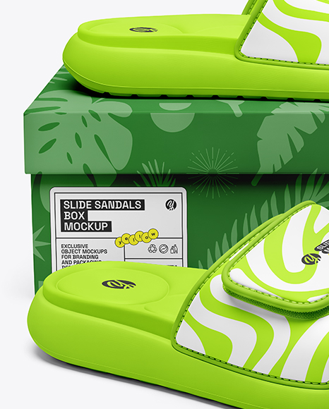 Slide Sandals with Box Mockup