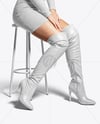 Pair of Over-The-Knee Boots on Women's Legs on Stool Mockup