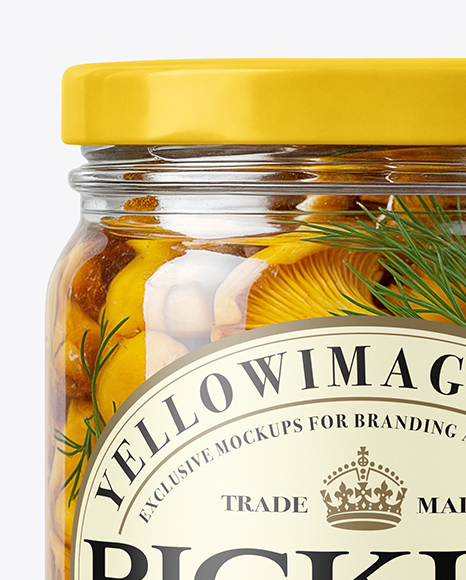 Glass Jar with Chanterelles Mushrooms Mockup