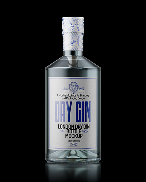 Dry Gin Bottle on Black Background Mockup