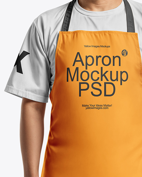 Asian Man Wearing Apron and T-Shirt Mockup