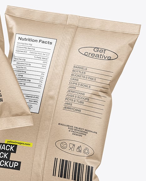 Kraft Paper Snack Bags Mockup