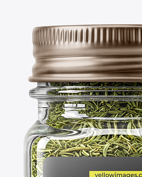 Square Glass Jar with Dill Weed Spice Mockup