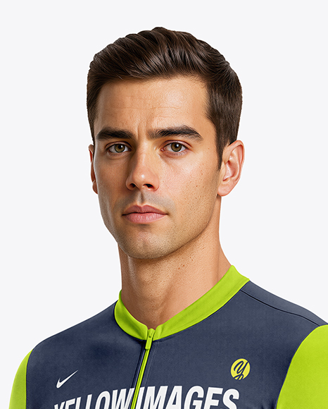 Man Wearing Cycling Jersey and Bib Shorts Mockup