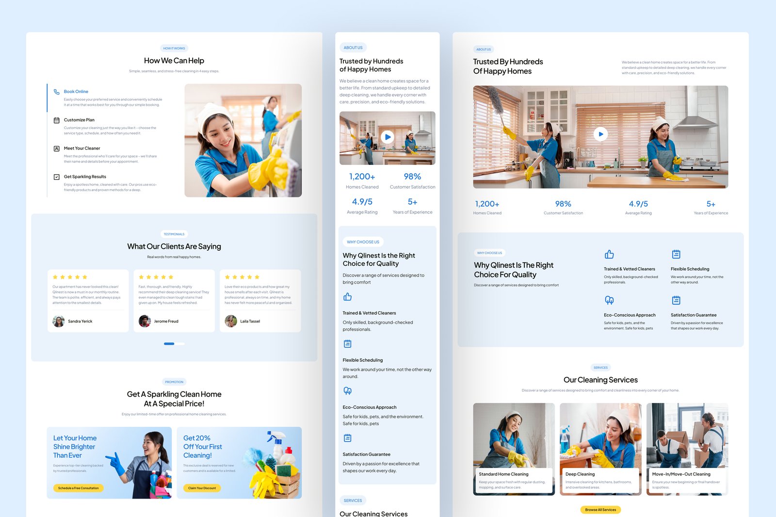 Qlinest - Home Cleaning Service Website UI Figma Template