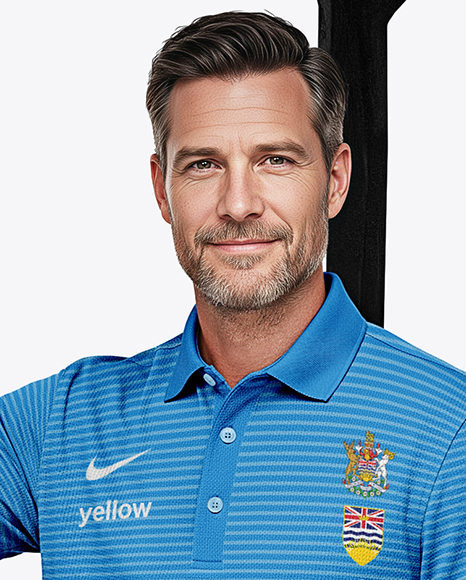 Man Wearing Polo and Chinos on Golf Cart Mockup