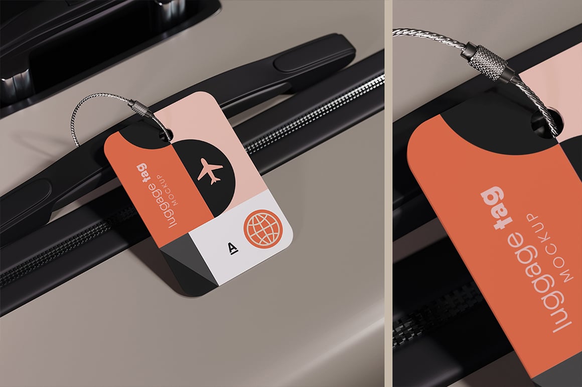 Luggage Tag Attached to the Suitcase with Cable Loop Mockup