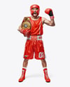 Man Wearing Boxing Jersey and Shorts with Champion Belt Mockup