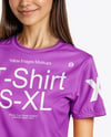 Woman Wearing a T-shirt Holding 16oz Drink Can Mockup