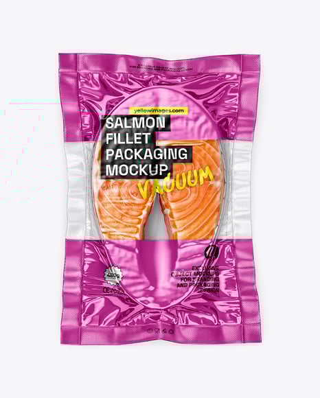 Clear Plastic Flow-Pack with Salmon Fish Steak Mockup