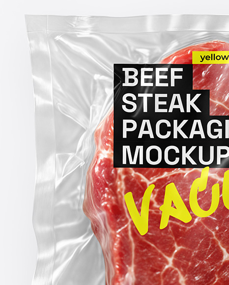Clear Plastic Flow-Pack with Beef Steak Mockup