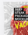 Clear Plastic Flow-Pack with Beef Steak Mockup