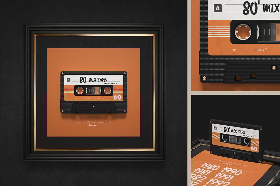 Retro Audio Cassette in a Frame Mockup