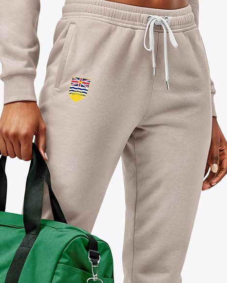 Woman Wearing Cropped Hoodie & Sweatpants Mockup