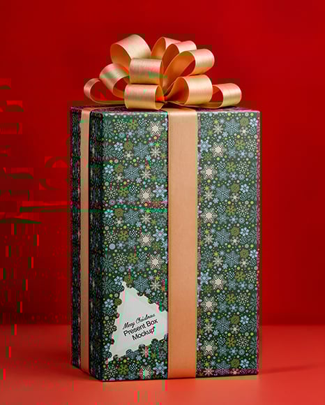X-mas Present Box with Big Gold Bow Mockup - Presentation mockup