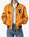 Woman in Sunglasses Wearing Bomber Jacket and Jeans Mockup