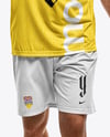 Soccer Player Wearing Raglan Jersey and Shorts Mockup