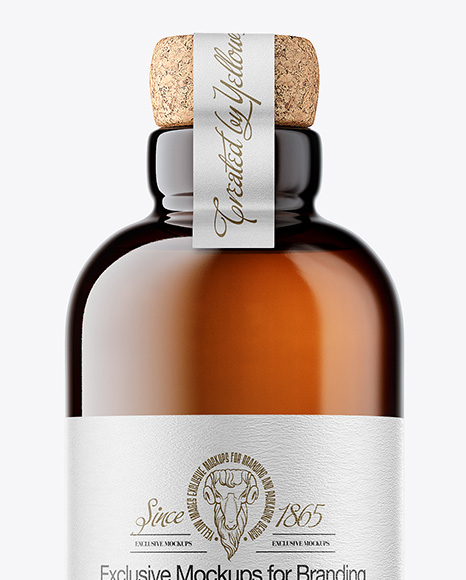 Amber Bottle with Cork Mockup