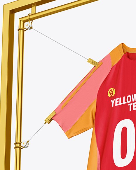 Training Short Sleeve Jersey Hanging on a Hooked Frame Mockup