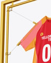 Training Short Sleeve Jersey Hanging on a Hooked Frame Mockup