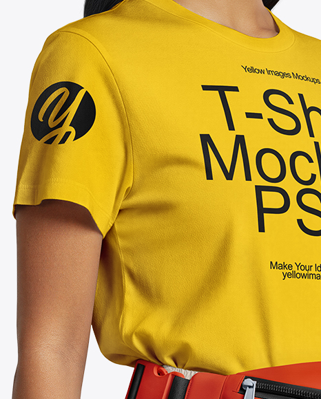 Woman Wearing T-Shirt with Fanny Pack Mockup