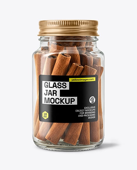 Clear Glass Jar with Cinnamon Sticks Mockup - Realistic mockups