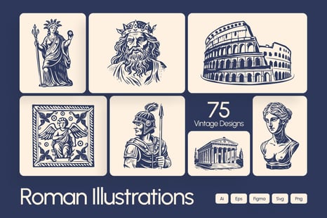 Vintage Roman Icon Set - Culture clipart